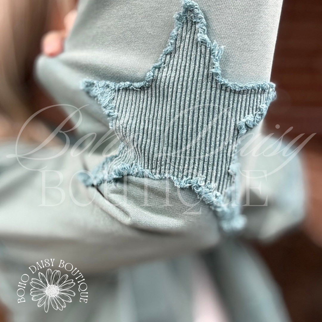 Blue Boho Star Patch Sweater/Cardigan