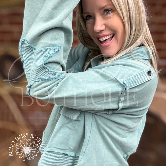 Blue Boho Star Patch Sweater/Cardigan