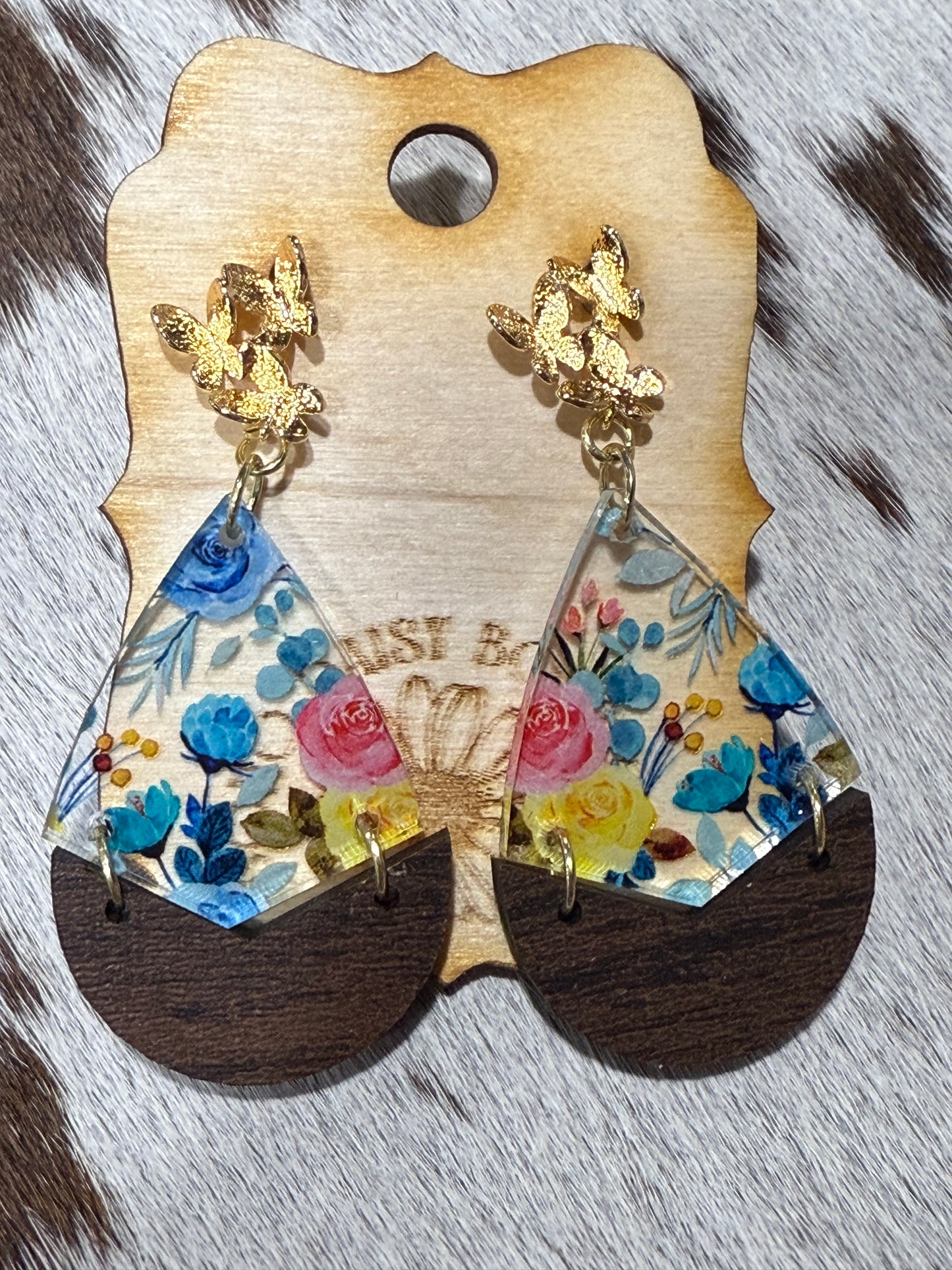 Gold Butterfly Floral Dangle