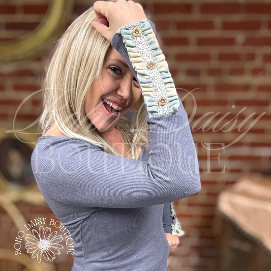 Ruffled Leopard Cuffed Long Sleeve