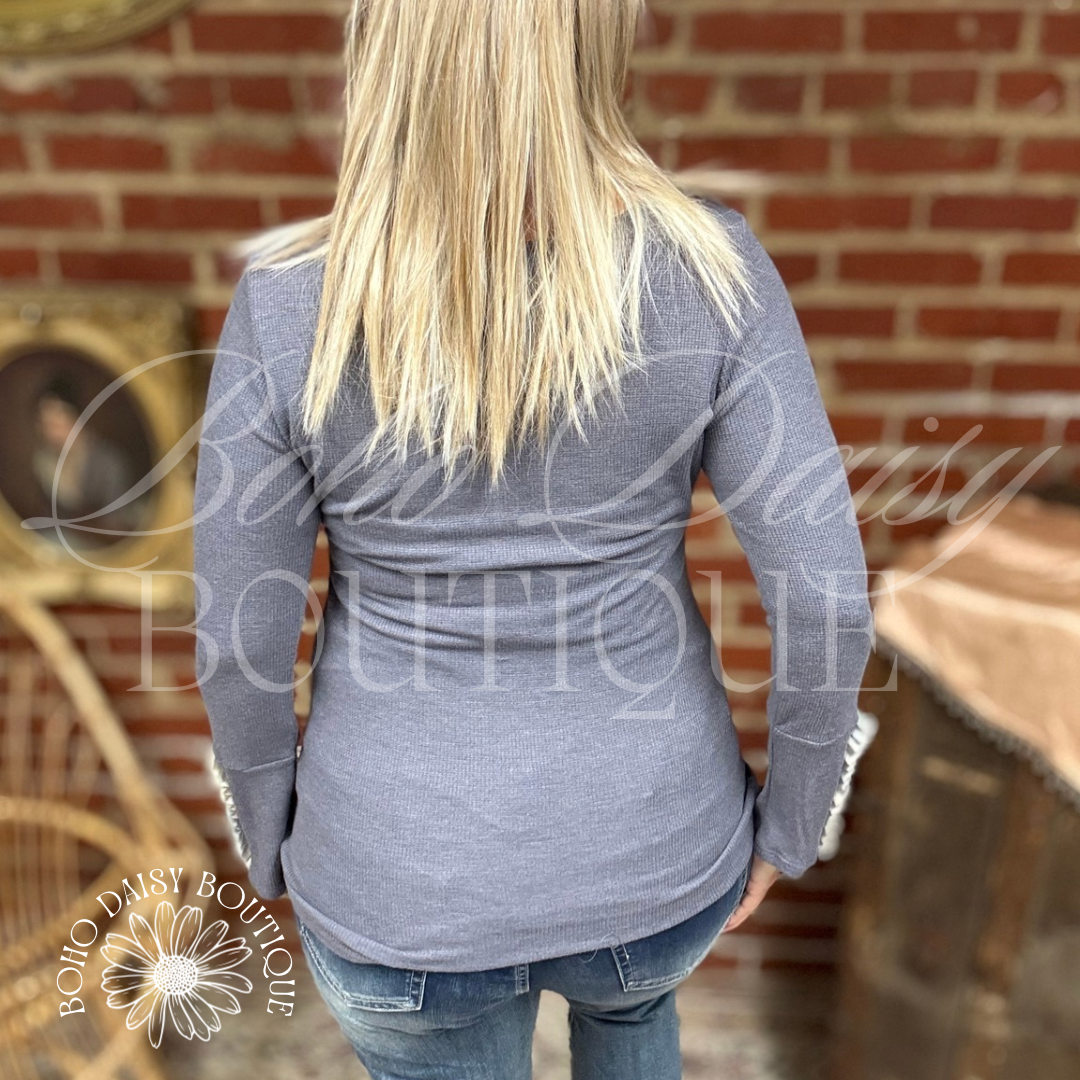 Ruffled Leopard Cuffed Long Sleeve