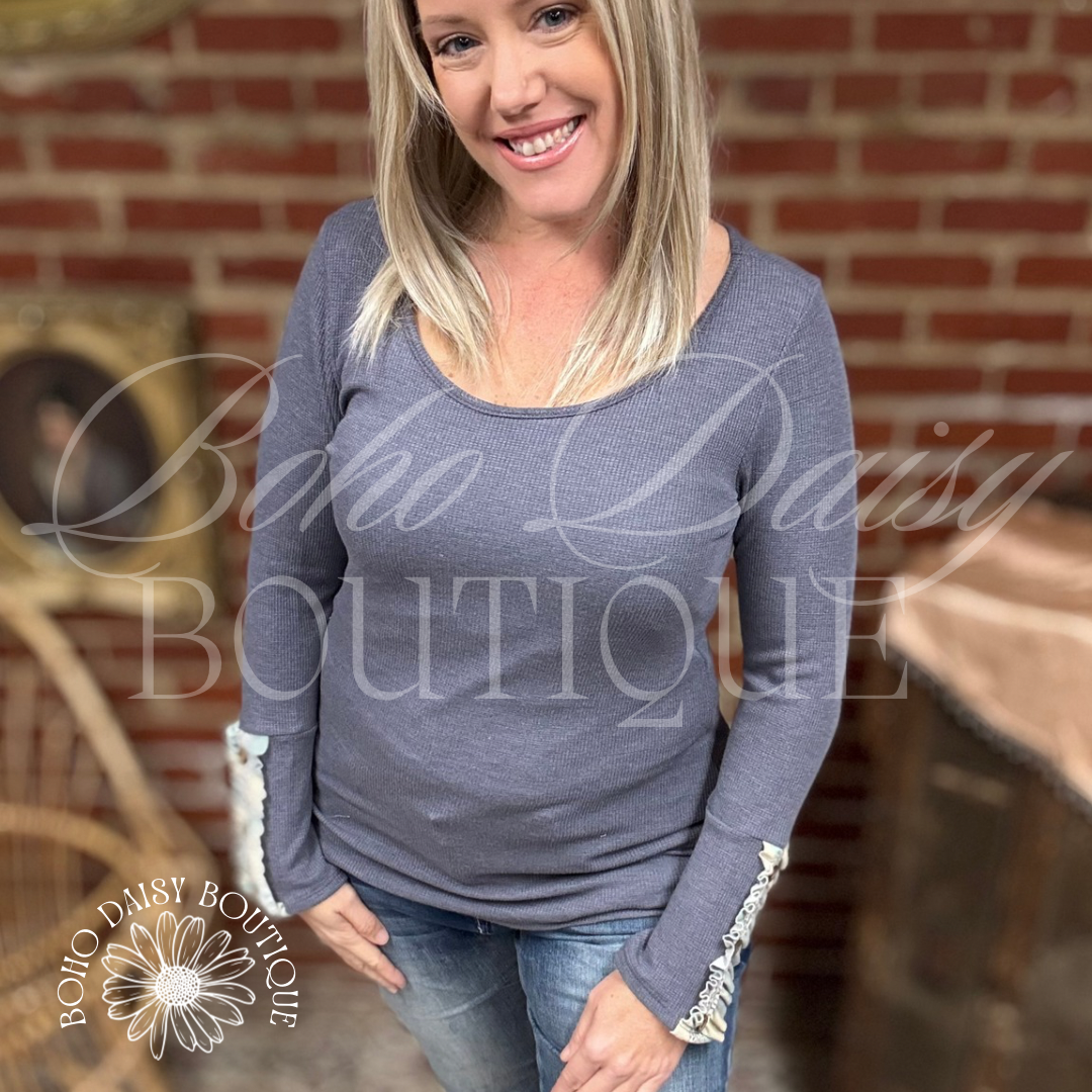Ruffled Leopard Cuffed Long Sleeve