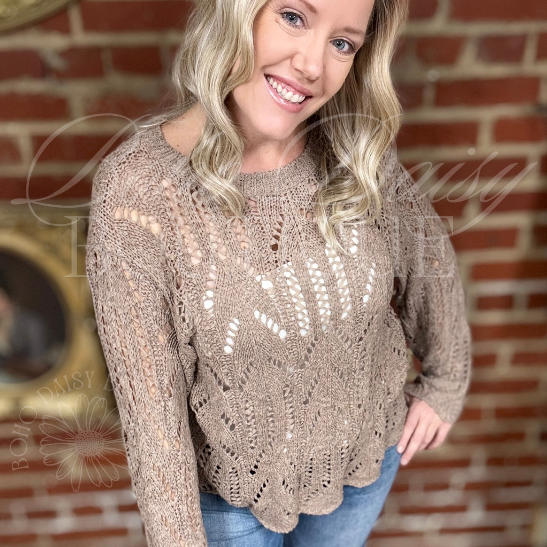 Taupe Boho Knit long Sleeve Sweater