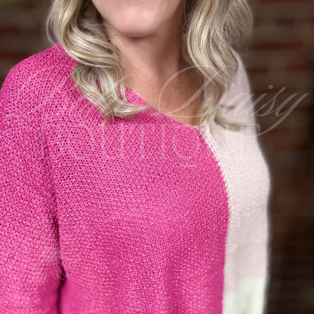 Pink Colorblock Knot Sweater