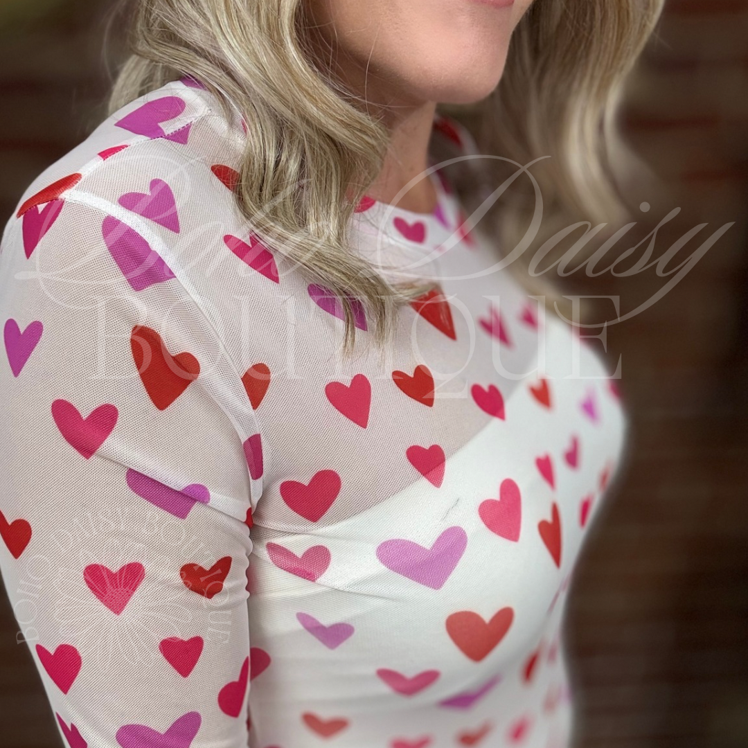 Valentine Heart Mesh Long Sleeve Shirt