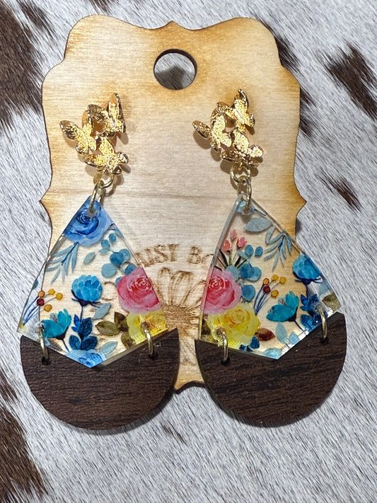 Gold Butterfly Floral Dangle