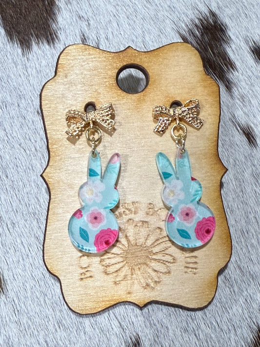 Blue Bunny Bow Earring Dangle