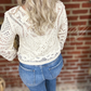 Cream Boho Knit 3/4 Sleeve Sweater